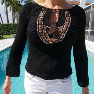 My Story PARIS Tassel Beaded Boho Thin Sweater